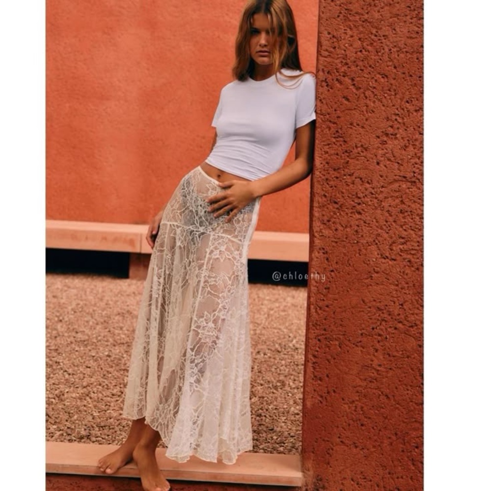 Zara White Lace Midi Skirt